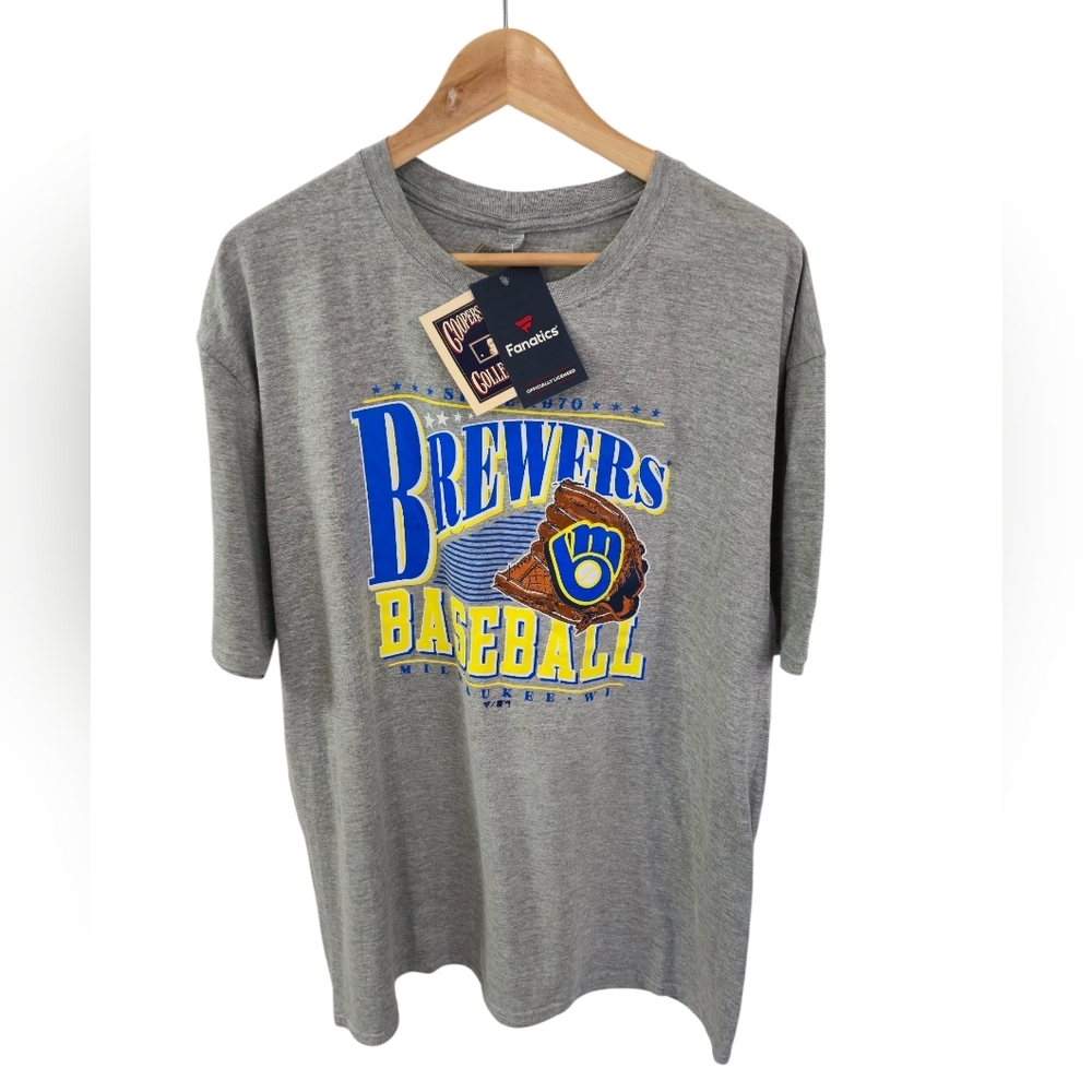 NWT Fanatics Milwaukee Brewers Cooperstown Baseball Tshirt Gray Size XL